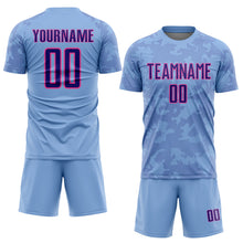 Load image into Gallery viewer, Custom Light Blue Dark Purple-Pink Curve Lines Sublimation Soccer Uniform Jersey

