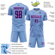 Load image into Gallery viewer, Custom Light Blue Dark Purple-Pink Curve Lines Sublimation Soccer Uniform Jersey
