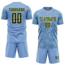 Load image into Gallery viewer, Custom Light Blue Green-Gold Curve Lines Sublimation Soccer Uniform Jersey
