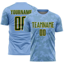 Load image into Gallery viewer, Custom Light Blue Green-Gold Curve Lines Sublimation Soccer Uniform Jersey
