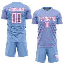 Load image into Gallery viewer, Custom Light Blue White-Pink Curve Lines Sublimation Soccer Uniform Jersey
