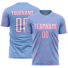 Load image into Gallery viewer, Custom Light Blue White-Pink Curve Lines Sublimation Soccer Uniform Jersey
