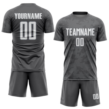 Custom Steel Gray White-Gray Curve Lines Sublimation Soccer Uniform Jersey
