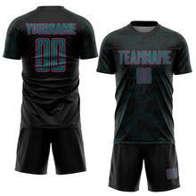 Laden Sie das Bild in den Galerie-Viewer, Custom Black Pink-Teal Curve Lines Sublimation Soccer Uniform Jersey
