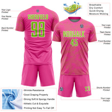 Laden Sie das Bild in den Galerie-Viewer, Custom Pink Neon Green-White Curve Lines Sublimation Soccer Uniform Jersey
