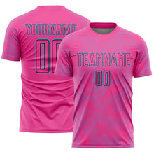 Laden Sie das Bild in den Galerie-Viewer, Custom Pink Sky Blue-Black Curve Lines Sublimation Soccer Uniform Jersey
