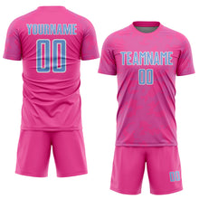 Load image into Gallery viewer, Custom Pink Light Blue-White Curve Lines Sublimation Soccer Uniform Jersey
