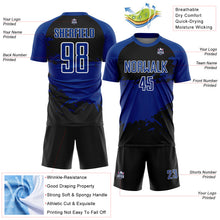 Laden Sie das Bild in den Galerie-Viewer, Custom Royal Black-White Splash Color Block Sublimation Soccer Uniform Jersey
