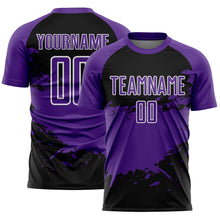 Load image into Gallery viewer, Custom Purple Black-White Splash Color Block Sublimation Soccer Uniform Jersey
