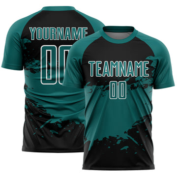 Custom Teal Black-White Splash Color Block Sublimation Soccer Uniform Jersey