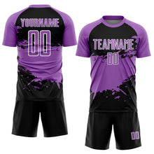 Charger l'image dans la galerie, Custom Medium Purple Black-White Splash Color Block Sublimation Soccer Uniform Jersey
