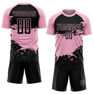 Custom Light Pink-Black Splash Color Block Sublimation Soccer Uniform Jersey