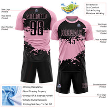 Загрузить изображение в средство просмотра галереи, Custom Light Pink-Black Splash Color Block Sublimation Soccer Uniform Jersey
