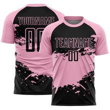 Загрузить изображение в средство просмотра галереи, Custom Light Pink-Black Splash Color Block Sublimation Soccer Uniform Jersey
