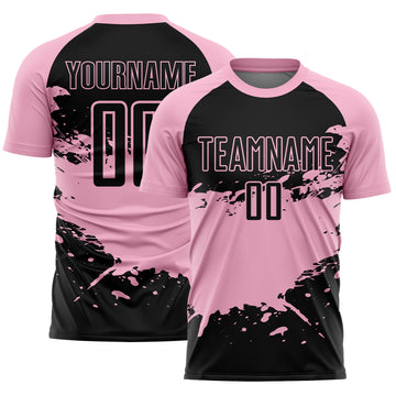 Custom Light Pink-Black Splash Color Block Sublimation Soccer Uniform Jersey