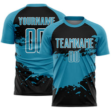 Load image into Gallery viewer, Custom Panther Blue Black-White Splash Color Block Sublimation Soccer Uniform Jersey
