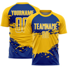Charger l'image dans la galerie, Custom Yellow Royal-White Splash Color Block Sublimation Soccer Uniform Jersey
