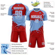 Charger l'image dans la galerie, Custom Light Blue Red-White Splash Color Block Sublimation Soccer Uniform Jersey
