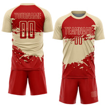 Load image into Gallery viewer, Custom Cream-Red Splash Color Block Sublimation Soccer Uniform Jersey
