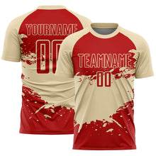 Load image into Gallery viewer, Custom Cream-Red Splash Color Block Sublimation Soccer Uniform Jersey

