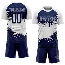 Load image into Gallery viewer, Custom White-Navy Splash Color Block Sublimation Soccer Uniform Jersey
