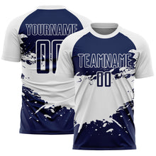 Load image into Gallery viewer, Custom White-Navy Splash Color Block Sublimation Soccer Uniform Jersey
