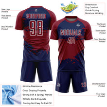 Laden Sie das Bild in den Galerie-Viewer, Custom Crimson Navy-White Splash Color Block Sublimation Soccer Uniform Jersey
