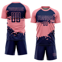 Загрузить изображение в средство просмотра галереи, Custom Medium Pink-Navy Splash Color Block Sublimation Soccer Uniform Jersey
