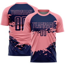 Загрузить изображение в средство просмотра галереи, Custom Medium Pink-Navy Splash Color Block Sublimation Soccer Uniform Jersey
