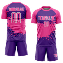Charger l'image dans la galerie, Custom Pink Purple-White Splash Color Block Sublimation Soccer Uniform Jersey
