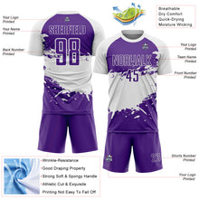 Charger l'image dans la galerie, Custom White-Purple Splash Color Block Sublimation Soccer Uniform Jersey
