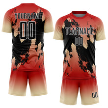 Charger l'image dans la galerie, Custom Red Black Cream-White Gradient Splash Sublimation Soccer Uniform Jersey
