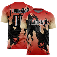 Charger l'image dans la galerie, Custom Red Black Cream-White Gradient Splash Sublimation Soccer Uniform Jersey
