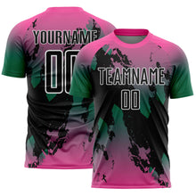 Загрузить изображение в средство просмотра галереи, Custom Pink Black Kelly Green-White Gradient Splash Sublimation Soccer Uniform Jersey
