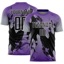Charger l'image dans la galerie, Custom Purple Black Gray-White Gradient Splash Sublimation Soccer Uniform Jersey
