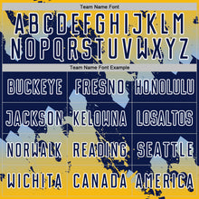 Загрузить изображение в средство просмотра галереи, Custom Gold Navy Light Blue-White Gradient Splash Sublimation Soccer Uniform Jersey
