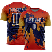 Charger l'image dans la galerie, Custom Red Navy Old Gold-White Gradient Splash Sublimation Soccer Uniform Jersey
