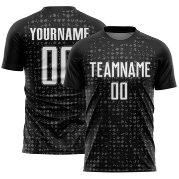 Custom Black White-Steel Gray Digital Geometric Fragment Speckles Sublimation Soccer Uniform Jersey