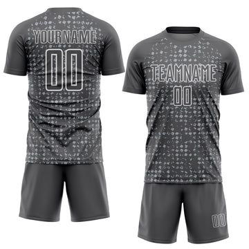 Custom Steel Gray Gray-White Digital Geometric Fragment Speckles Sublimation Soccer Uniform Jersey