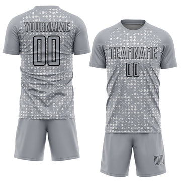 Custom Gray Black-White Digital Geometric Fragment Speckles Sublimation Soccer Uniform Jersey