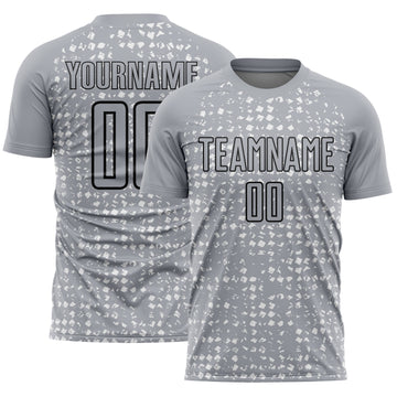 Custom Gray Black-White Digital Geometric Fragment Speckles Sublimation Soccer Uniform Jersey