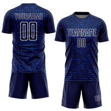 Загрузить изображение в средство просмотра галереи, Custom Navy Thunder Blue-White Digital Geometric Fragment Speckles Sublimation Soccer Uniform Jersey
