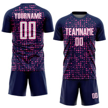 Загрузить изображение в средство просмотра галереи, Custom Navy White-Pink Digital Geometric Fragment Speckles Sublimation Soccer Uniform Jersey
