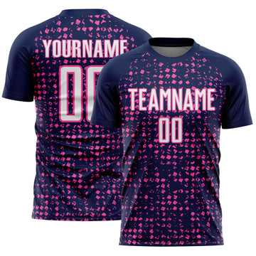 Custom Navy White-Pink Digital Geometric Fragment Speckles Sublimation Soccer Uniform Jersey