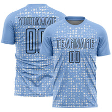 Load image into Gallery viewer, Custom Light Blue Black-White Digital Geometric Fragment Speckles Sublimation Soccer Uniform Jersey
