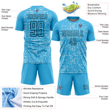 Загрузить изображение в средство просмотра галереи, Custom Sky Blue Black-White Digital Geometric Fragment Speckles Sublimation Soccer Uniform Jersey

