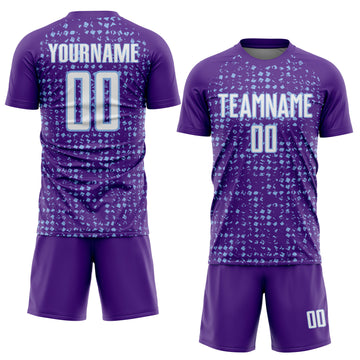 Custom Purple White-Light Blue Digital Geometric Fragment Speckles Sublimation Soccer Uniform Jersey