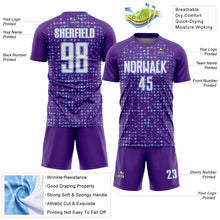 Загрузить изображение в средство просмотра галереи, Custom Purple White-Light Blue Digital Geometric Fragment Speckles Sublimation Soccer Uniform Jersey

