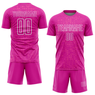 Custom Deep Pink White-Pink Digital Geometric Fragment Speckles Sublimation Soccer Uniform Jersey