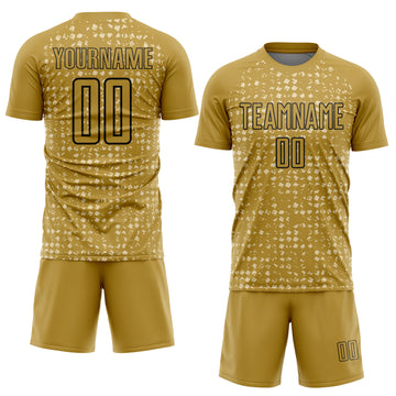 Custom Old Gold Black-Cream Digital Geometric Fragment Speckles Sublimation Soccer Uniform Jersey